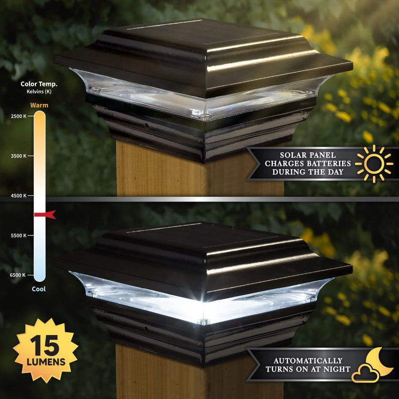 Classy Caps SL211B 4x4 Imperial Solar Post Cap - Black â€“ High-Performance LED Lights, Durable Cast Aluminum, Warm and Cool Light Modes, Fits 4"x4" or 3.5"x3.5" Posts, Ideal for Decks, Fences - Image 3